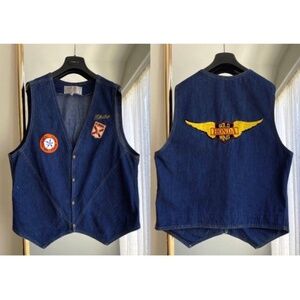 Vintage Mens Blue Denim Biker Vest • Fort Walton Beach Florida • Honda - Large